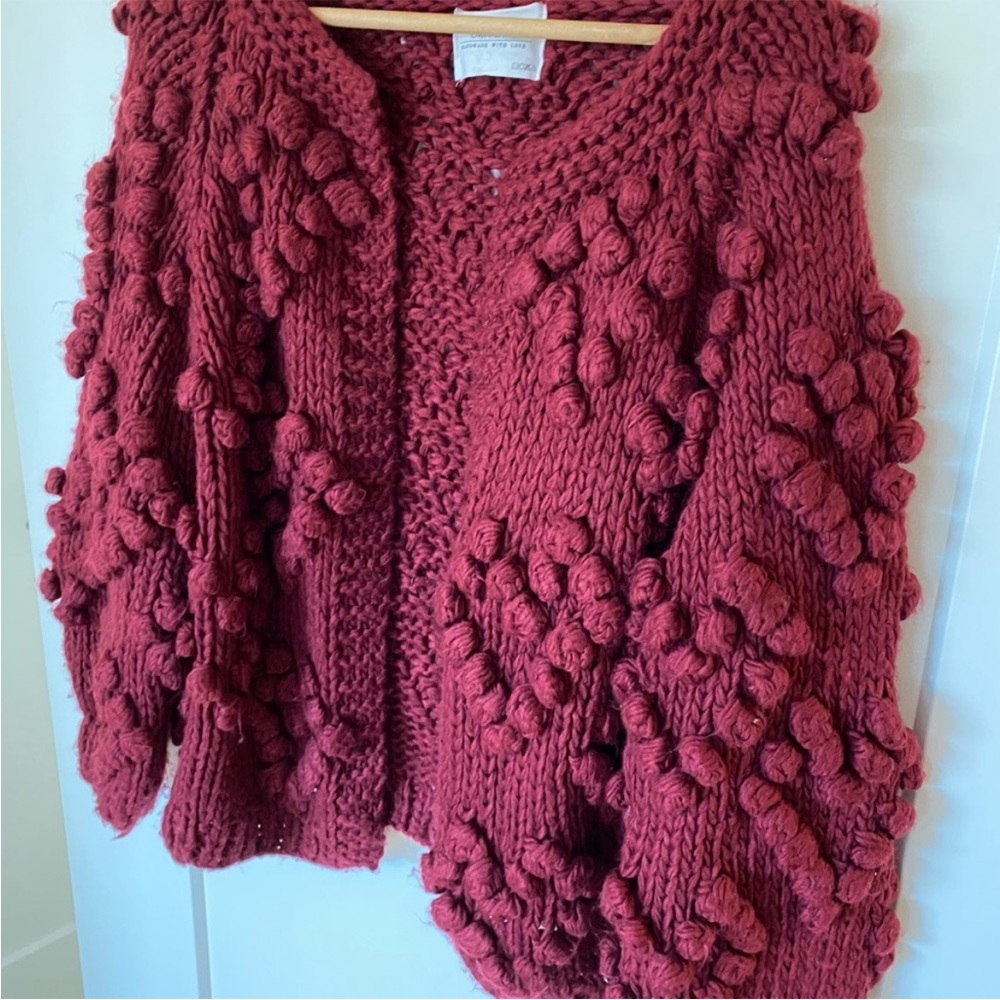 Chicwish Red Bobble Knit Cardigan